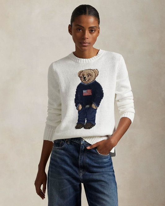 Pull ras-du-cou en lin et coton Polo Bear pour homme