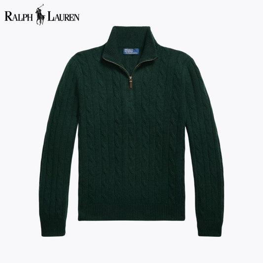 Jersey de cachemir de punto trenzado para hombre con cremallera corta