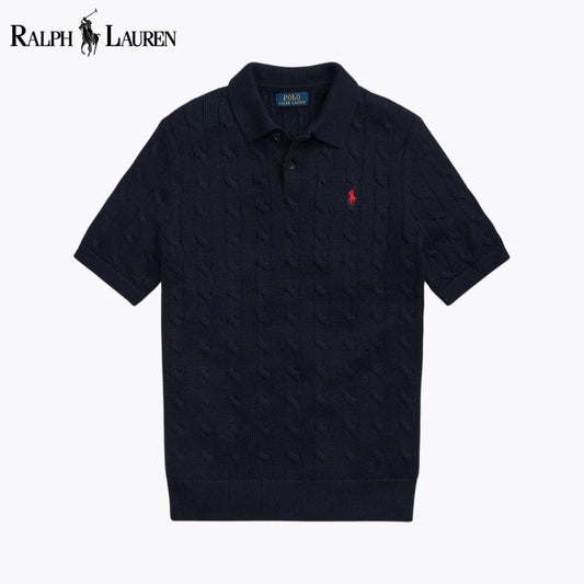 Suéter de punto trenzado de algodón con cuello tipo polo para hombre