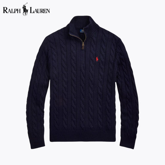 Suéter de algodón con cremallera y diseño de ochos grueso para hombre