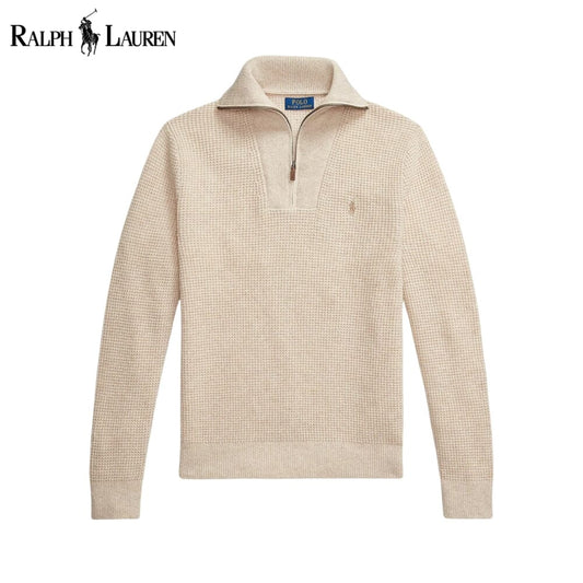 Men's Waffle-Knit Wool-Cotton Quarter-Zip Sweater